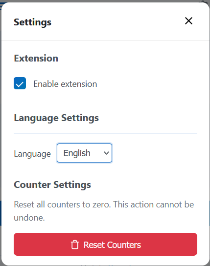 Linkedin Sponsor Block settings panel with filter customization options